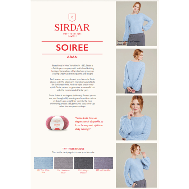 Ladies Sweater With Puff Sleeves Knitting Pattern | Sirdar Soiree Aran 10071 | Digital Download