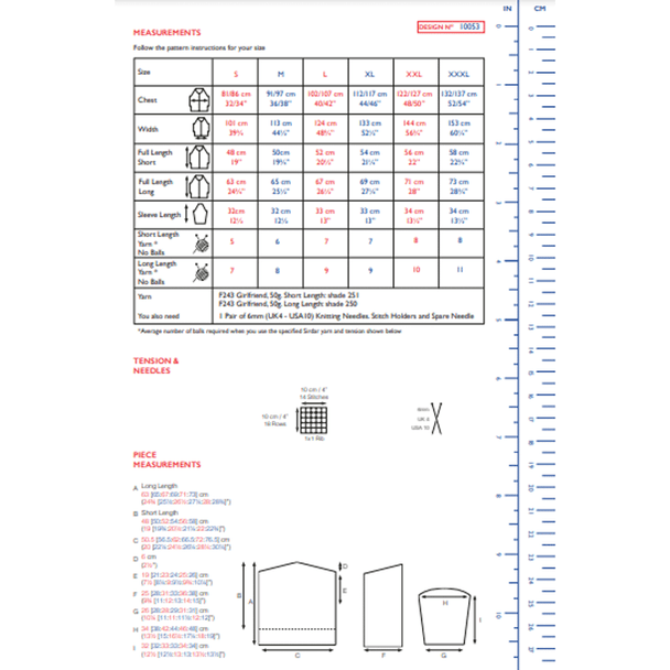 Ladies Diagonal Rib Kimono Knitting Pattern | Sirdar Girlfriend 10053 | Digital Download - Pattern Information