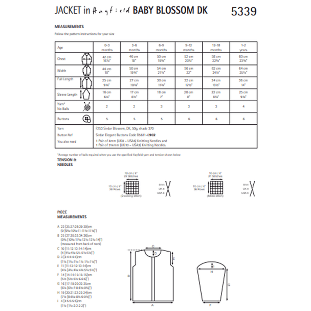 Baby Boy's Jacket Knitting Pattern | Sirdar Hayfield Baby Blossom DK 5339 | Digital Download - Pattern Information