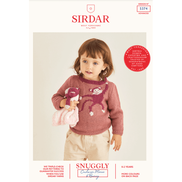 Baby Girl's Sweater And Monkey Cuddle Blanket Knitting Pattern | Sirdar Snuggly Cashmere Merino DK & Snuggly Bunny 5374 | Digital Download - Main Image