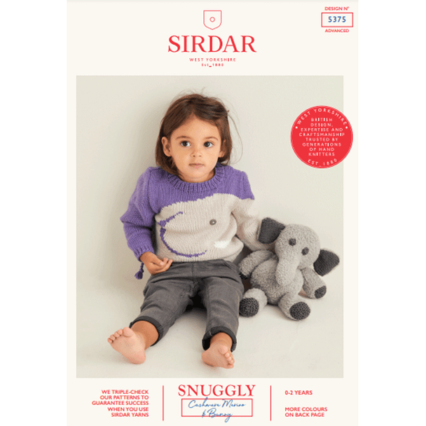 Baby Girl's Sweater And Elephant Toy Knitting Pattern | Sirdar Snuggly Cashmere Merino DK & Snuggly Bunny 5375 | Digital Download - Main Image