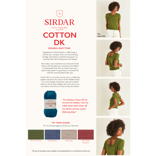 Ladies Scoop Top Knitting Pattern | Sirdar Cotton DK 10115 | Digital Download