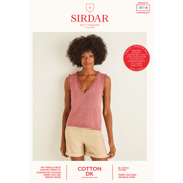 Ladies Lace Trim Top Knitting Pattern | Sirdar Cotton DK 10116 | Digital Download - Main Image