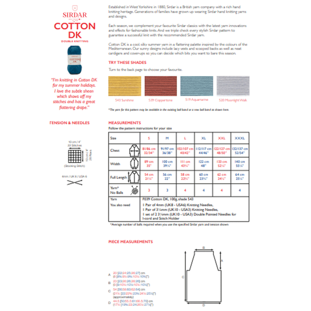 Ladies Strappy Tied Top Knitting Pattern | Sirdar Cotton DK 10117 | Digital Download - Pattern Information