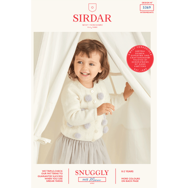 Baby Girl's Pompom Cardigan Knitting Pattern | Sirdar Snuggly 100% Merino 4Ply 5369 | Digital Download - Main Image