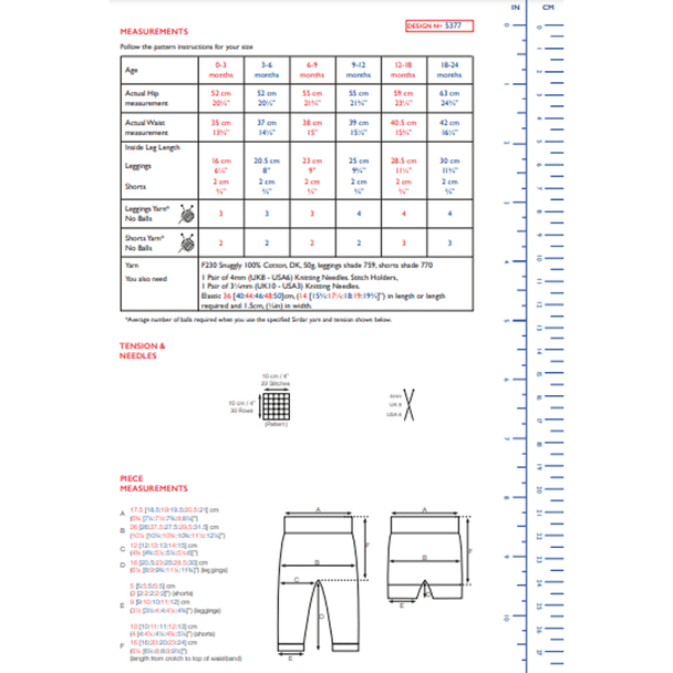Babies Leggings And Shorts Knitting Pattern | Sirdar Snuggly 100% Cotton DK 5377 | Digital Download - Pattern Information
