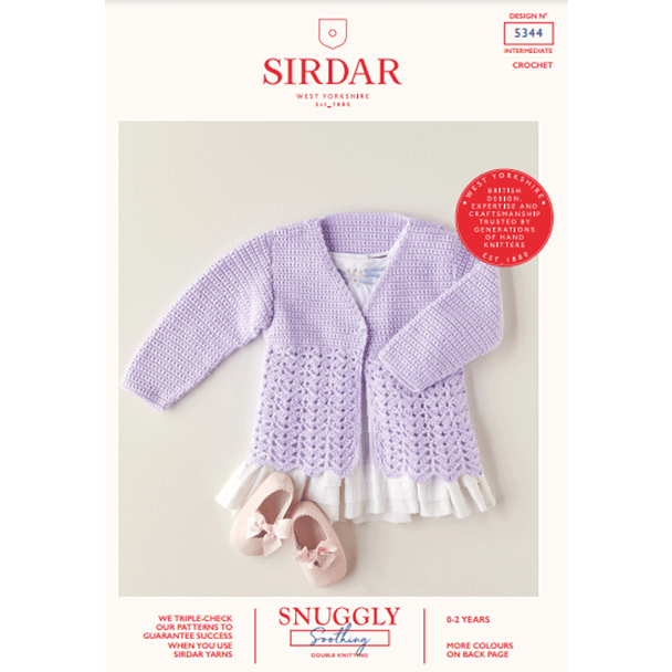 Baby Girl's Cardigan Crochet Pattern | Sirdar Snuggly Soothing DK 5344 | Digital Download - Main Image