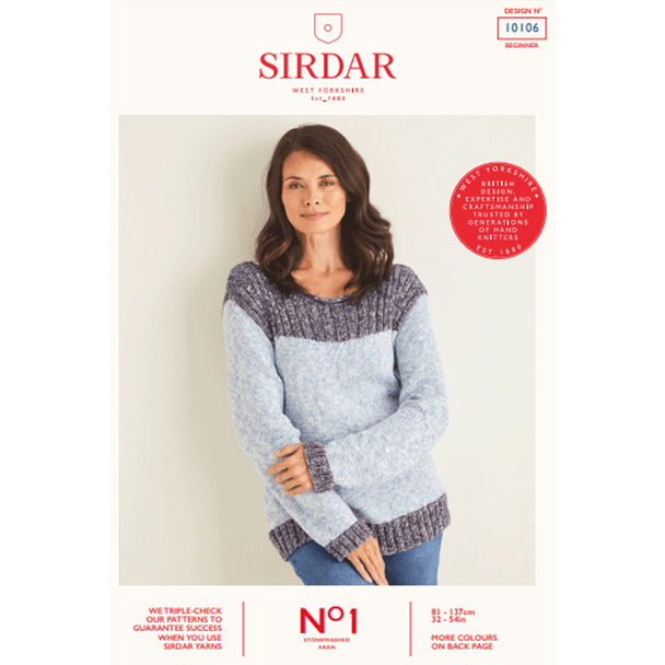 Women's Sweater Knitting Pattern | Sirdar No.1 Stonewashed Aran 10106 | Digital Download - Main Image