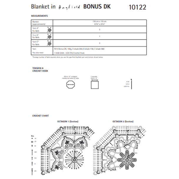 Blanket Crochet Pattern | Sirdar Hayfield Bonus DK 10122 | Digital Download - Pattern Information