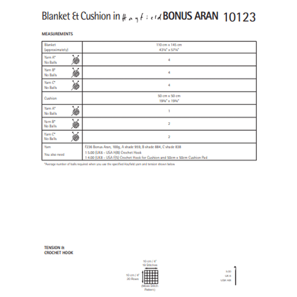 Blanket And Cushion Crochet Pattern | Sirdar Hayfield Bonus Aran 10123 | Digital Download - Pattern Information