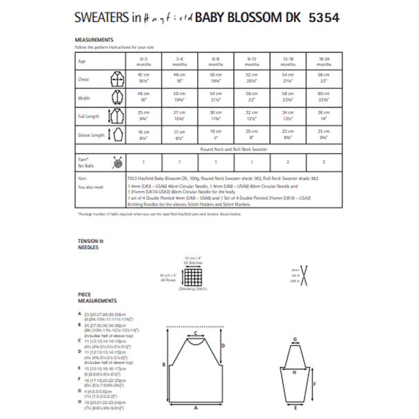 Babies Ribbed Sweater Knitting Pattern | Sirdar Hayfield Baby Blossom DK 5354 | Digital Download - Pattern Information