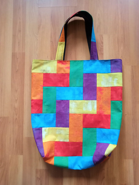 That Crafty Dafty Handmade Rainbow Rectangle Scrappy Tote / Shopping / Patchwork Bag - main image