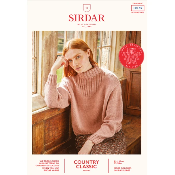 Women's Funnel Neck Rib Detail Sweater Knitting Pattern | Sirdar Country Classic Worsted 10169 | Digital Download - Main Image
