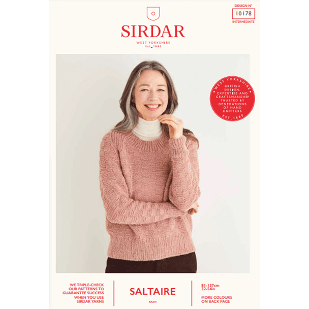 Women's Checked Raglan Sweater Knitting Pattern | Sirdar Saltaire Aran 10178 | Digital Download - Main Image