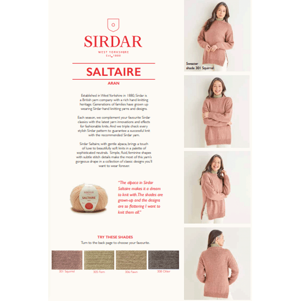 Women's Split Seam Sweater Knitting Pattern | Sirdar Saltaire Aran 10177 | Digital Download
