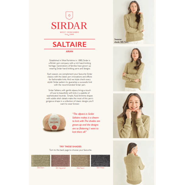 Women's Funnel Neck Moss Stitch Sweater Knitting Pattern | Sirdar Saltaire Aran 10176 | Digital Download