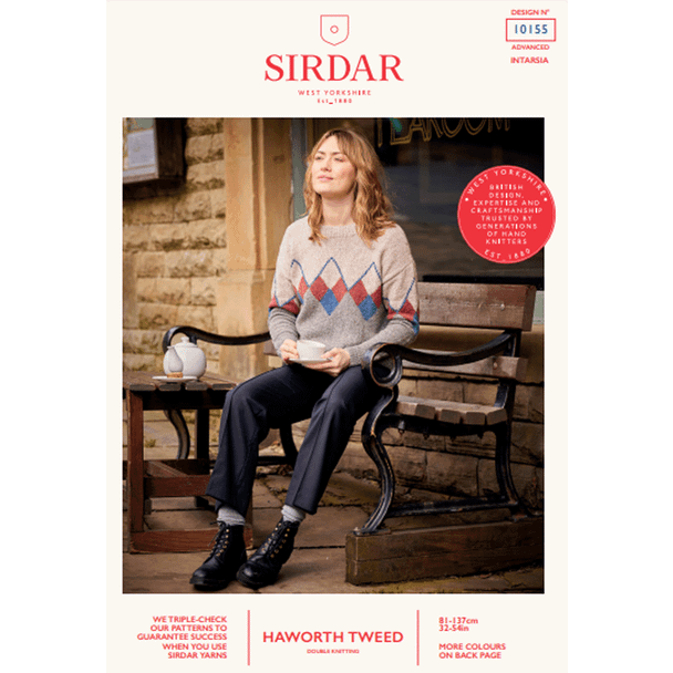 Women's Intarsia Argyll Sweater Knitting Pattern | Sirdar Haworth Tweed DK 10155 | Digital Download - Main Image