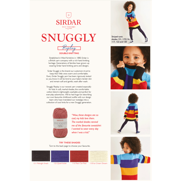 Girl's Striped Tunic Knitting Pattern | Sirdar Snuggly Replay DK 2551 | Digital Download