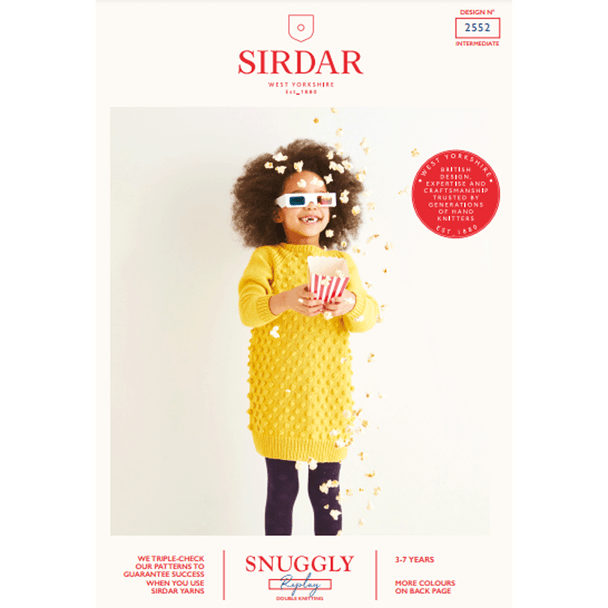 Girl's Popcorn Stitch Tunic Knitting Pattern | Sirdar Snuggly Replay DK 2552 | Digital Download - Main Image