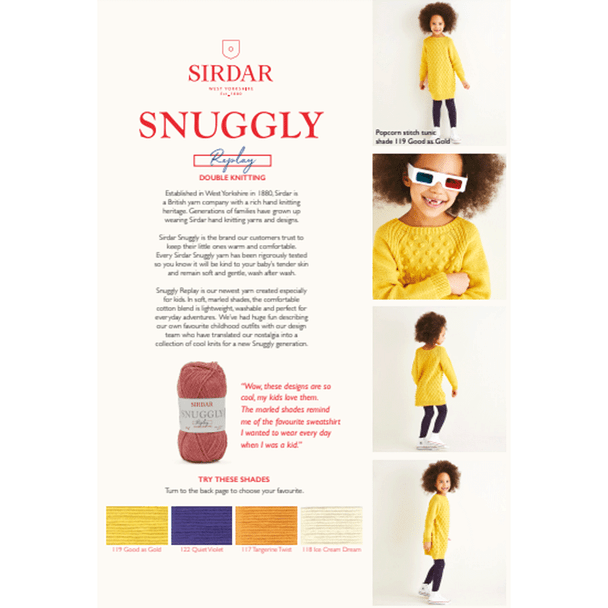 Girl's Popcorn Stitch Tunic Knitting Pattern | Sirdar Snuggly Replay DK 2552 | Digital Download