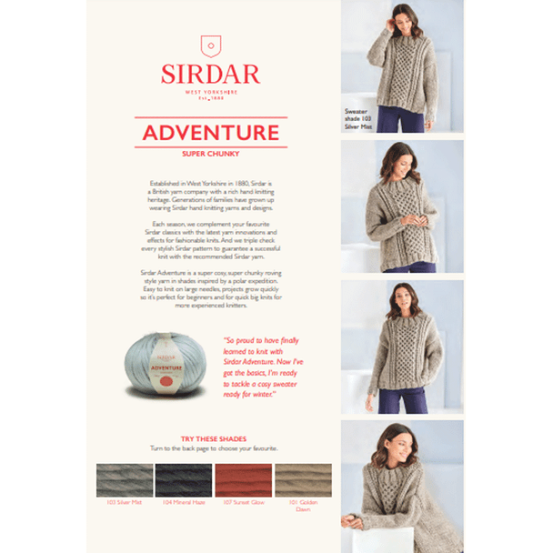 Women's Cable Panel Sweater Knitting Pattern | Sirdar Adventure Super Chunky 10190 | Digital Download