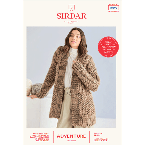 Women's Cable And Moss Stitch Cardigan Knitting Pattern | Sirdar Adventure Super Chunky 10192 | Digital Download - Main Image