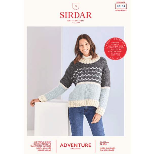 Women's Crew Neck Sweater Knitting Pattern | Sirdar Adventure Super Chunky 10184 | Digital Download - Main Image