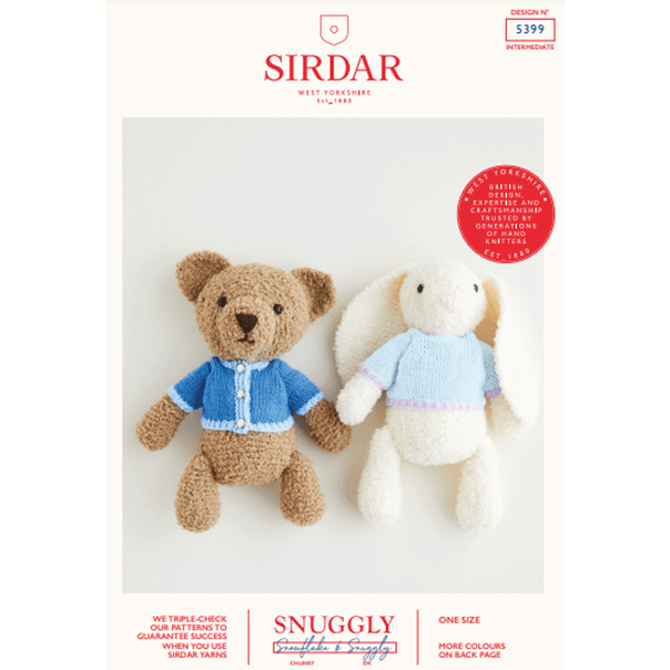 Teddy Bear And Bunny Knitting Pattern | Sirdar Snuggly Snowflake Chunky & Snuggly DK 5399 | Digital Download - Main Image