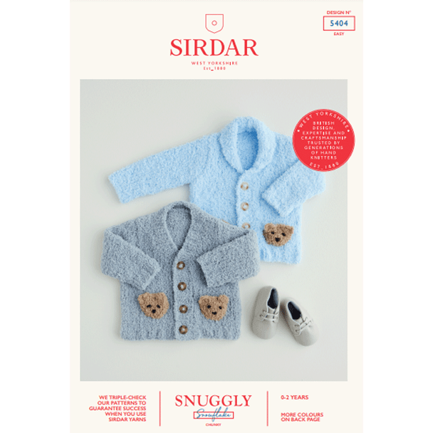 Babies Teddy Bear Cardigan Knitting Pattern | Sirdar Snuggly Snowflake Chunky 5404 | Digital Download - Main Image