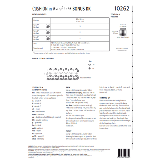 Linen Stitch Floor Cushion Crochet Pattern | Sirdar Hayfield Bonus DK 10262 | Digital Download - Pattern Information