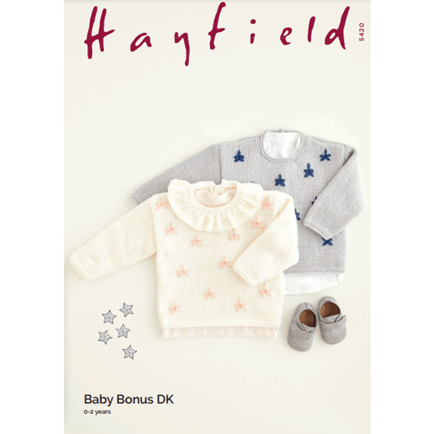 Babies Embroidered Star Sweaters Knitting Pattern | Sirdar Hayfield Baby Bonus DK 5420 | Digital Download - Main Image