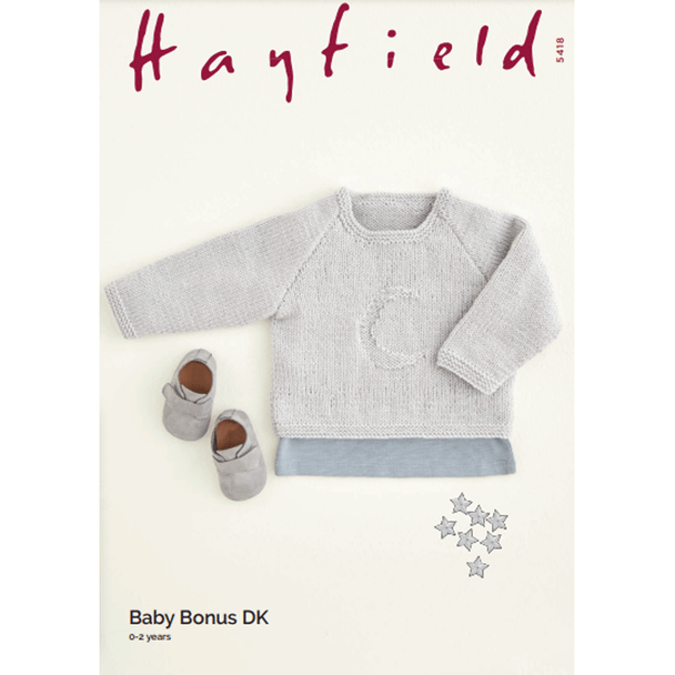 Babies Crescent Moon Sweater Knitting Pattern | Sirdar Hayfield Baby Bonus DK 5418 | Digital Download - Main Image