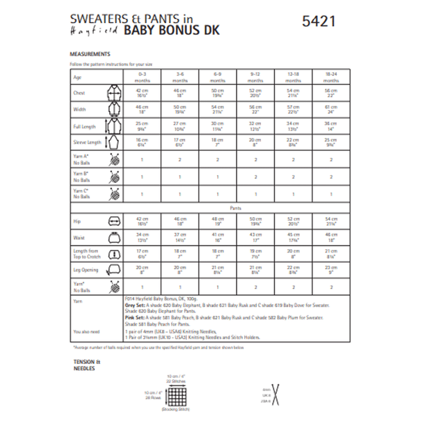 Babies Striped Star Sweater With Pants Knitting Pattern | Sirdar Hayfield Baby Bonus DK 5421 | Digital Download - Pattern Information