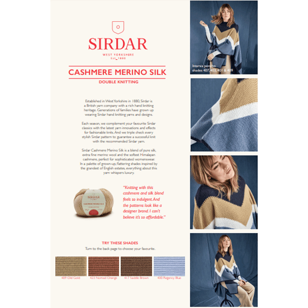 Women's Intarsia Poncho Knitting Pattern | Sirdar Cashmere Merino Silk DK 10205 | Digital Download