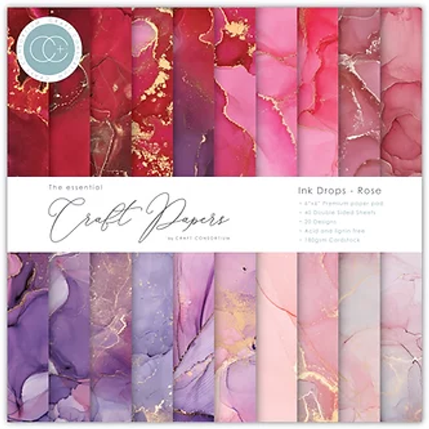 The Essential Craft Papers | Craft Consortium | Ink Drops | Rose | 6" x 6"