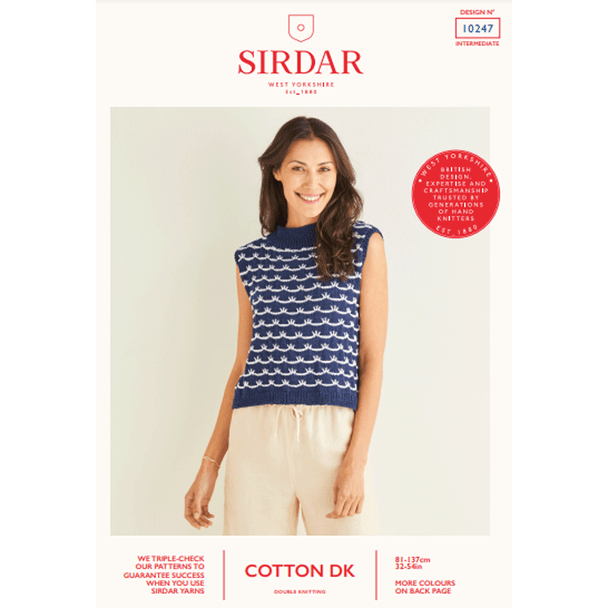Women's Wave Stitch Tank with Crossover Back Knitting Pattern | Sirdar Cotton DK 10247 | Digital Download - Main Image