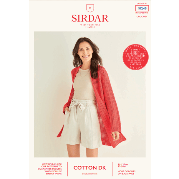Women's Longline Picot Cardigan Crochet Pattern | Sirdar Cotton DK 10249 | Digital Download - Main Image