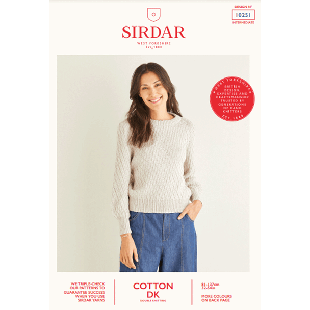 Women's Diagonal Wave Stitch Sweater Knitting Pattern | Sirdar Cotton DK 10251 | Digital Download - Main Image