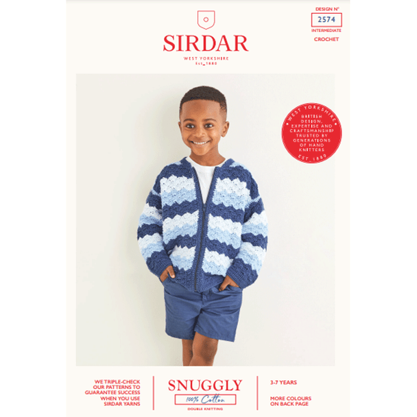 Children's Wave Stitch Bomber Jacket Crochet Pattern | Sirdar Snuggly 100% Cotton DK 2574 | Digital Download - Main Image