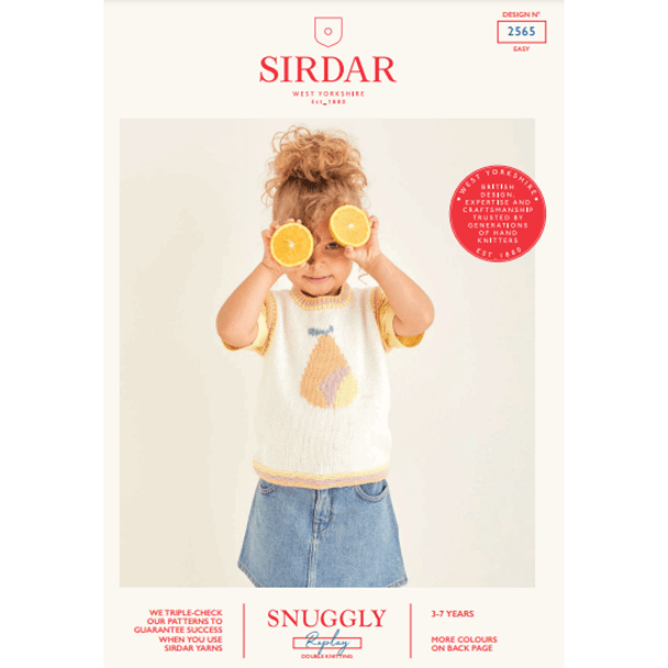 Children Pear Motif Tops & Sweater Knitting Pattern | Sirdar Snuggly Replay DK 2565 | Digital Download - Main Image