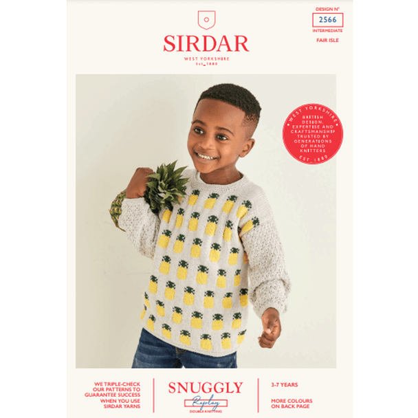 Children Pineapple Fair Isle Sweater Knitting Pattern | Sirdar Snuggly Replay DK 2566 | Digital Download - Main Image