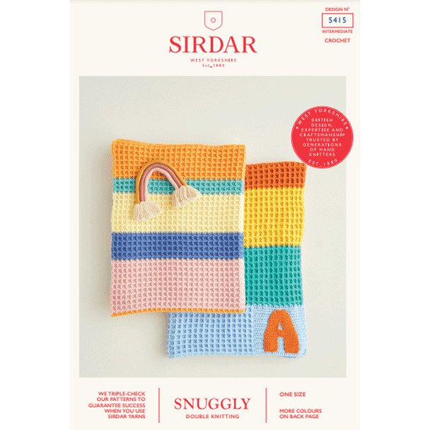Babies Rainbow Waffle Stitch Blankets Crochet Pattern | Sirdar Snuggly DK 5415 | Digital Download - Main Image