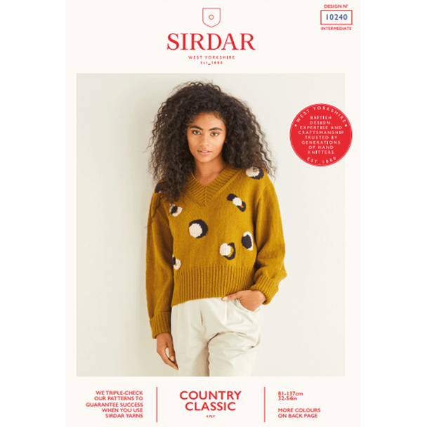 Ladies Leopard Print V-Neck Sweater Knitting Pattern | Sirdar Country Classic 4 Ply 10240 | Digital Download - Main Image