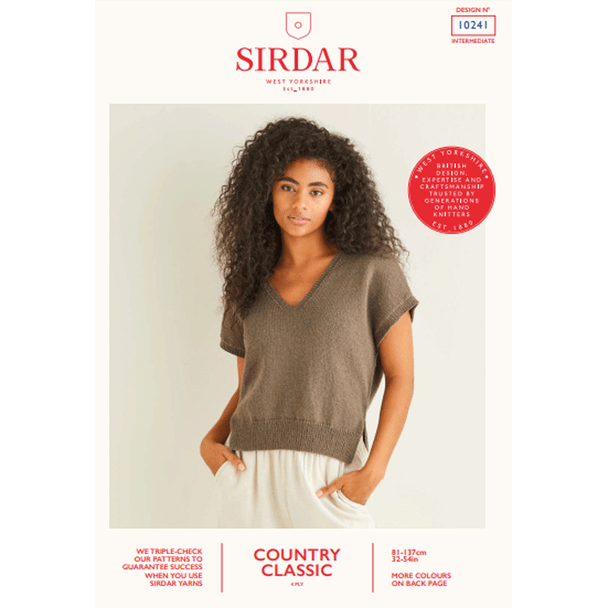Ladies V-Neck Stepped Hem Top Knitting Pattern | Sirdar Country Classic 4 Ply 10241 | Digital Download - Main Image