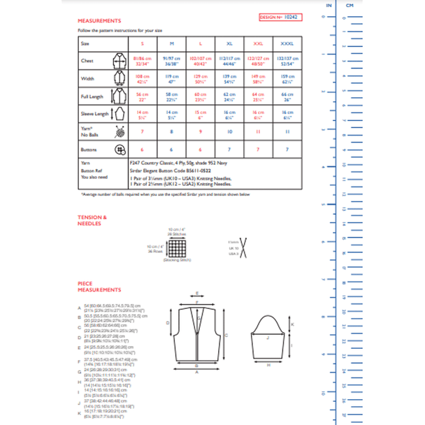 Ladies V-Neck Short Sleeved Cardigan Knitting Pattern | Sirdar Country Classic 4 Ply 10242 | Digital Download - Pattern Information