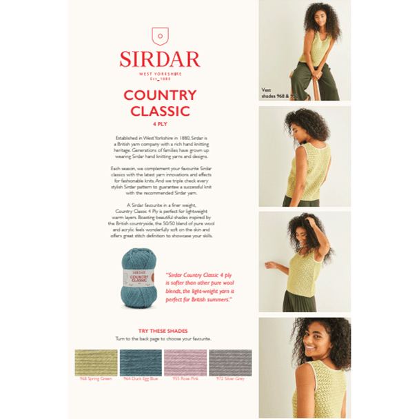 Ladies Sultan Stitch Vest Crochet Pattern | Sirdar Country Classic 4 Ply 10243 | Digital Download