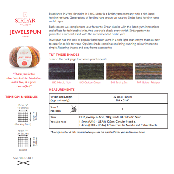 Women's Cable Cowl Knitting Pattern | Sirdar Jewelspun Aran 10348 | Digital Download - Pattern Information