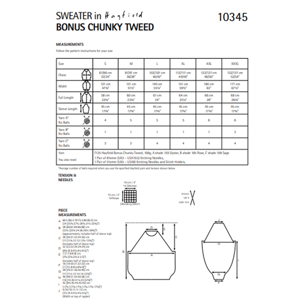 Women's Sweater Knitting Pattern | Sirdar Hayfield Bonus Chunky Tweed10345 | Digital Download - Pattern Information