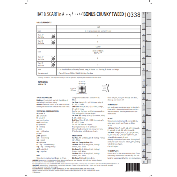 Ladies Scarf And Hat Knitting Pattern | Sirdar Hayfield Bonus Chunky Tweed 10338 | Digital Download - Pattern Information
