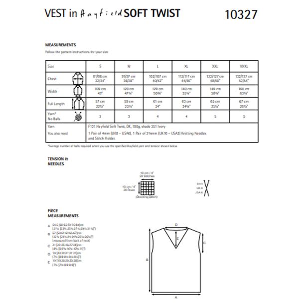 Women's V-Neck Vest Knitting Pattern | Sirdar Hayfield Soft Twist 10327 | Digital Download - Pattern Information